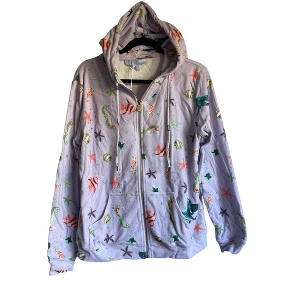 HILL HOUSE The Allie Zip Up Purple Sea Creatures Hoodie Jacket NWT - Picture 2 of 11